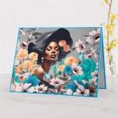 ZWARTE SCHOONHEID VROUW GRIJSTONEN BLOEMEN VLINDER KAART (Gele Bloem)