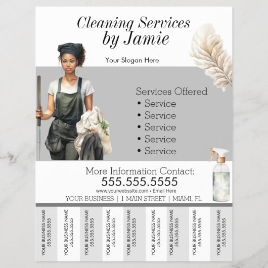 Zwarte schoonmaakservice Business Tear Off Flyer (Voorkant)