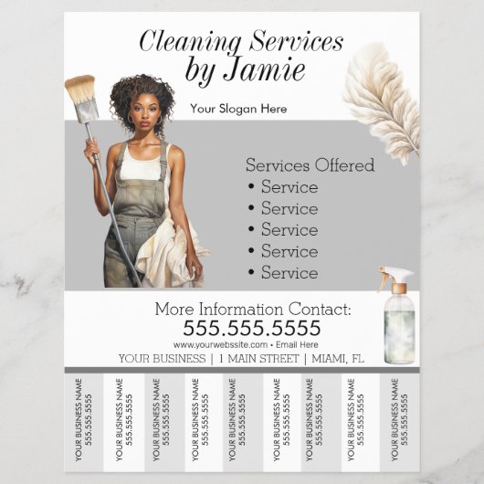 Zwarte schoonmaakservice Business Tear Off Flyer (Voorkant)