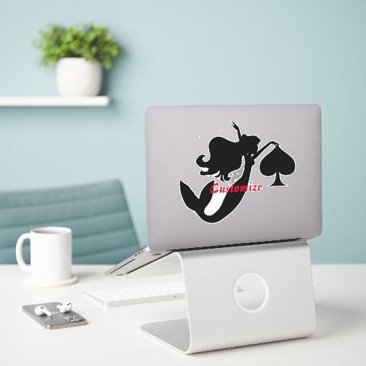 Zwarte Schop Zeemeermin Silhouet Thunder_Cove Sti Sticker (Laptop op bureau)