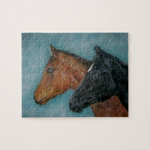 zwarte schotel - kastanjebruin - paarden portret legpuzzel