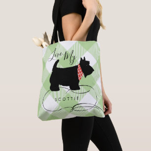 Zwarte Schotse terrier Dog Green Buffalo Check Tote Bag
