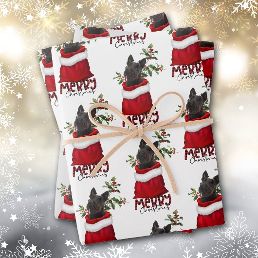 Zwarte Schotse Terrier in Holiday Gift Bag Inpakpapier Vel