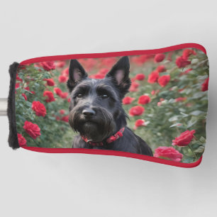Zwarte Schotse Terriër in Red Roses, Putter Hoesje Golfheadcover