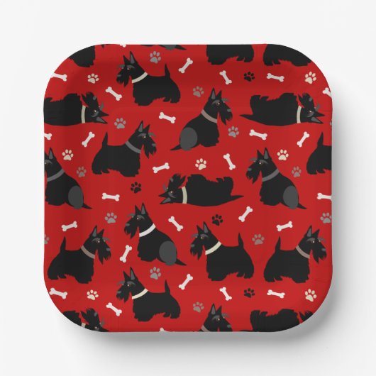 Zwarte Schotse terrier Paws en Botten Papieren Bordje (Voorkant)