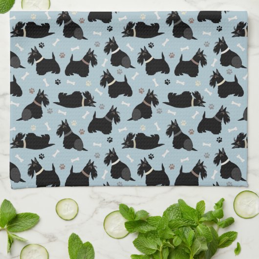 Zwarte Schotse terrier Paws en Botten Theedoek (Gevouwen)