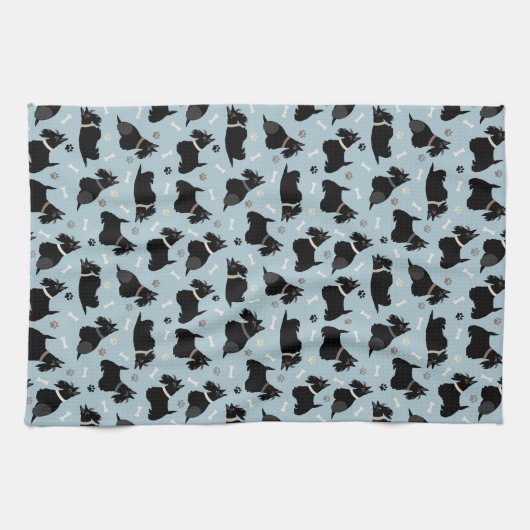 Zwarte Schotse terrier Paws en Botten Theedoek (Horizontaal)