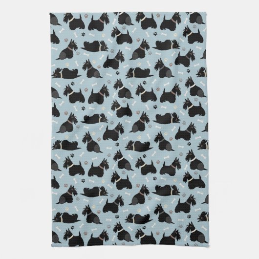 Zwarte Schotse terrier Paws en Botten Theedoek (Verticaal)