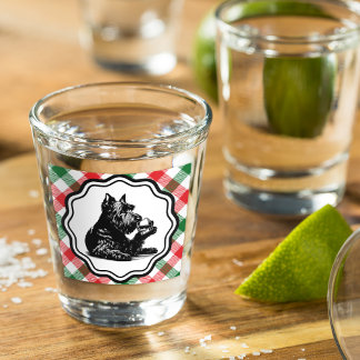 Zwarte Schotse Terriër Tartan Plaid Shot Glass Glas