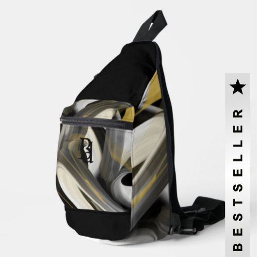 Zwarte Schoudertas Trend Abstract Kunst Wit Goud Sling Bag