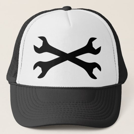 Zwarte schroefmoersleutel doorkruist trucker pet (Voorkant)