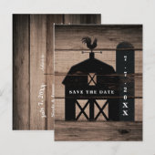 Zwarte Schuur Bruin Hout Landelijke Trouwdag Opsla Aankondigingskaart (Voorkant / Achterkant)