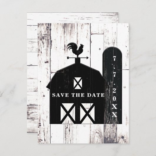 Zwarte Schuur Witte Hout Rustieke Trouw Huwelijksa Aankondigingskaart (Voorkant / Achterkant)