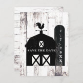 Zwarte Schuur Witte Hout Rustieke Trouw Save The D Aankondigingskaart (Voorkant / Achterkant)