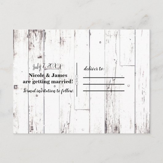 Zwarte Schuur Witte Hout Rustieke Trouw Save The D Aankondigingskaart (Achterkant)