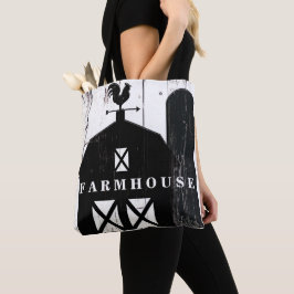 Zwarte schuur witte houten landelijke boerderij tote bag