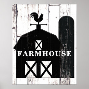 Zwarte Schuur Witte Houten Rustieke Boerderij Muur Poster
