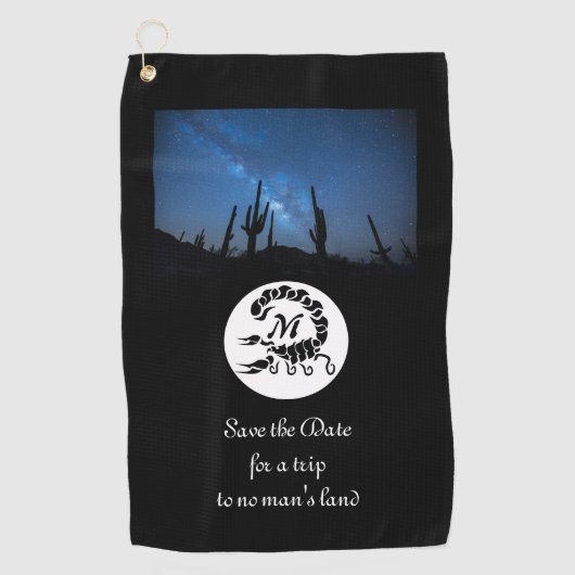 Zwarte Scorpion Silhouette Monogram Foto Golfhanddoek (Voorkant)