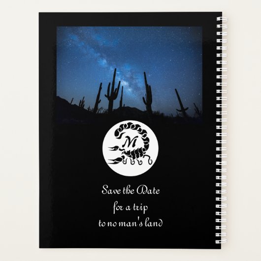 Zwarte Scorpion Silhouette Monogram Foto Planner (Achterkant)