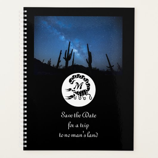 Zwarte Scorpion Silhouette Monogram Foto Planner (Voorkant)