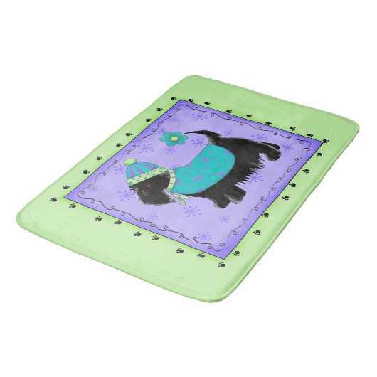Zwarte Scottie Dog Decorative Lime Green Lavender Badmat (Gekanteld)