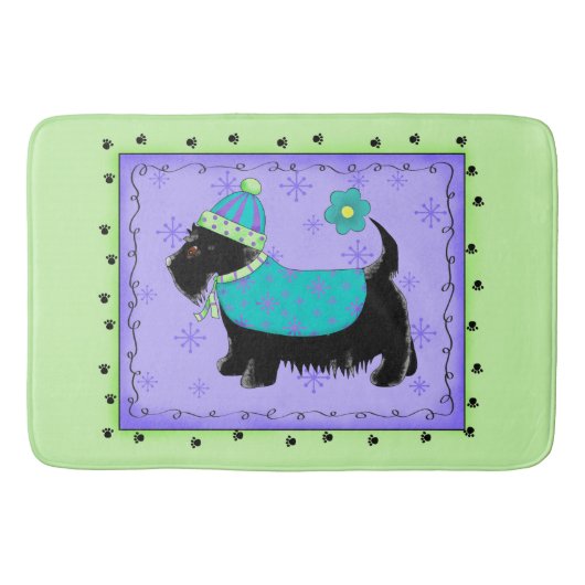 Zwarte Scottie Dog Decorative Lime Green Lavender Badmat (Voorkant)