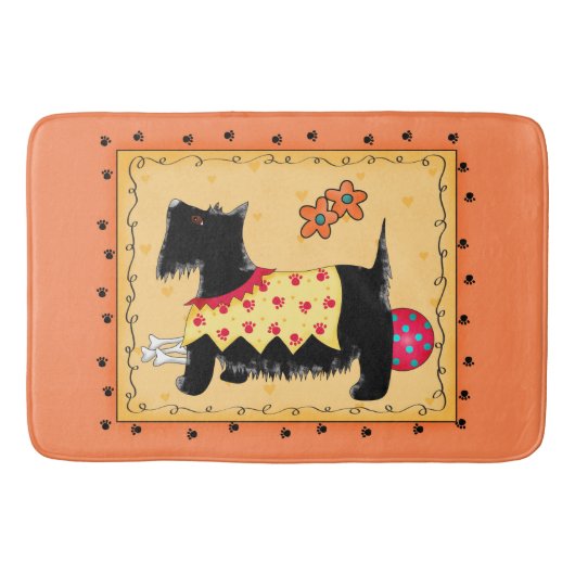 Zwarte Scottie Dog Decorative Oranje Yellow Custom Badmat (Voorkant)