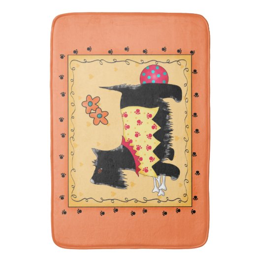 Zwarte Scottie Dog Decorative Oranje Yellow Custom Badmat (Voorkant Verticaal)