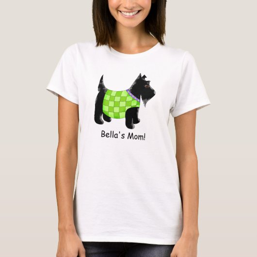 Zwarte Scottie Dog Green Name Persoonlijk T-shirt (Voorkant)