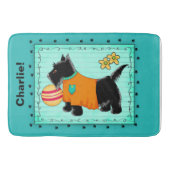 Zwarte Scottie Dog Name Persoonlijk Turquoise Blau Badmat (Voorkant)
