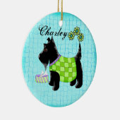 Zwarte Scottie Dog Name Persoonlijk Turquoise Keramisch Ornament (Rechts)