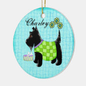 Zwarte Scottie Dog Name Persoonlijk Turquoise Keramisch Ornament (Links)