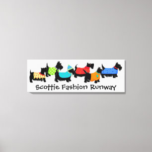 Zwarte Scottie Dogs Mode Runway Turquoise Art Canvas Afdruk