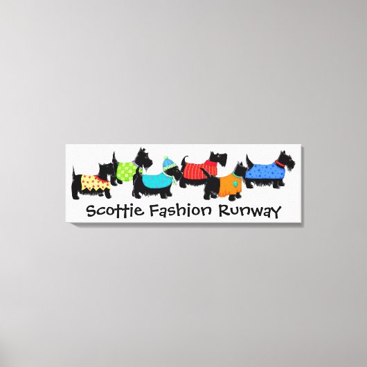 Zwarte Scottie Dogs Mode Runway Turquoise Art Canvas Afdruk (Voorkant)