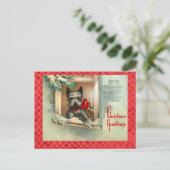 Zwarte Scottie Hond in Raam Rood Feestdagenkaart (Staand voorkant)