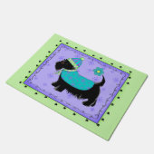Zwarte Scottie Hond Welcoming Lime Green Lavendel Deurmat (Schuin)