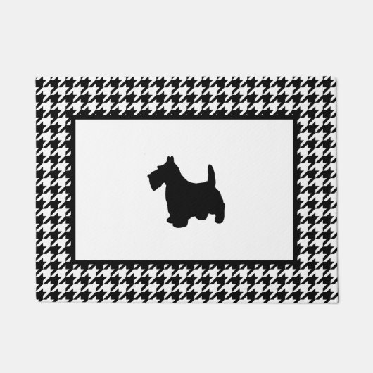 Zwarte Scottie op Houndstooth Deurmat (Voorkant)