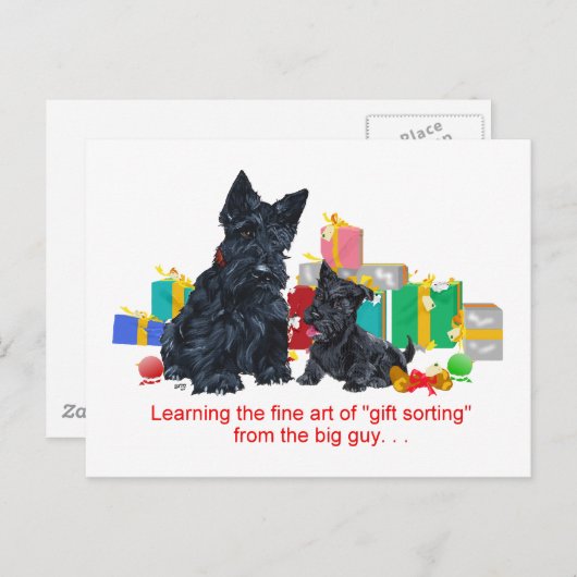 Zwarte Scottie & Pup Kerstmis Feestdagenkaart (Voorkant / Achterkant)