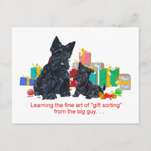 Zwarte Scottie & Puppy Kerstmis Feestdagenkaart