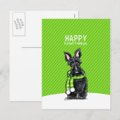 Zwarte Scottie Scarf Kerstwinter Groen Feestdagenkaart (Voorkant / Achterkant)