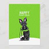 Zwarte Scottie Scarf Kerstwinter Groen Feestdagenkaart (Voorkant)