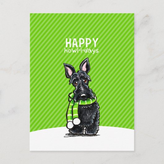 Zwarte Scottie Scarf Kerstwinter Groen Feestdagenkaart (Voorkant)