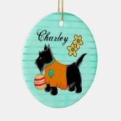 Zwarte Scottie Terrier Dog Name Persoonlijk Blauwg Keramisch Ornament (Rechts)