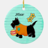 Zwarte Scottie Terrier Dog Name Persoonlijk Blauwg Keramisch Ornament (Achterkant)