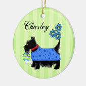 Zwarte Scottie Terrier Dog Name Persoonlijk Groen Keramisch Ornament (Links)