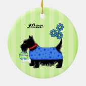 Zwarte Scottie Terrier Dog Name Persoonlijk Groen Keramisch Ornament (Achterkant)