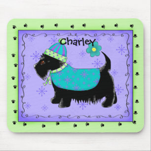 Zwarte Scottie Terrier Dog Name Persoonlijk Groen Muismat