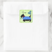 Zwarte Scottie Terrier Dog Name Persoonlijk Groen Vierkante Sticker (Tas)