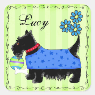 Zwarte Scottie Terrier Dog Name Persoonlijk Groen Vierkante Sticker