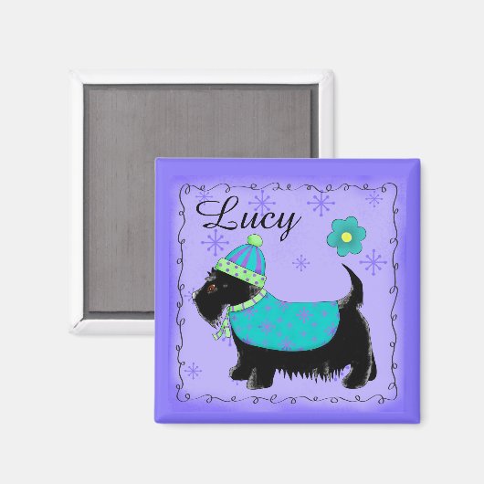 Zwarte Scottie Terrier Dog Name Persoonlijk Paars Magneet (Voorkant / Achterkant)